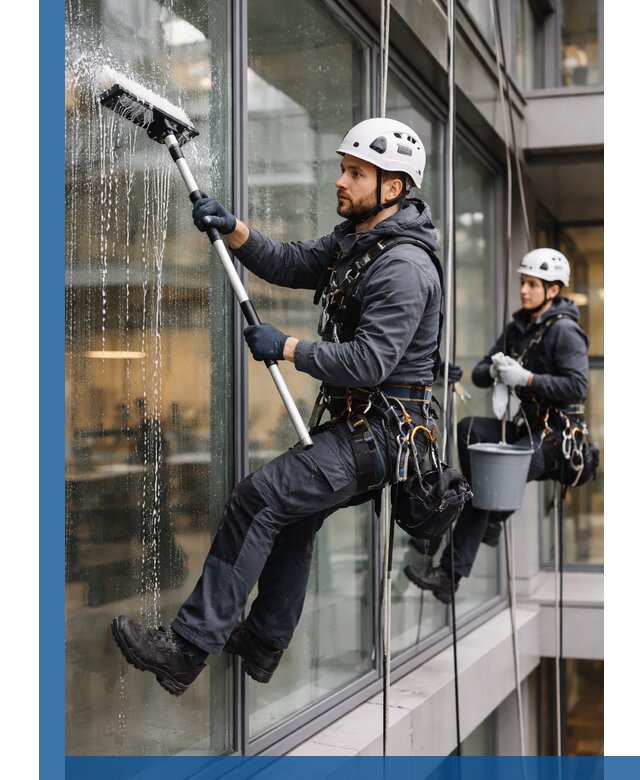Профессиональная мойка витражей промышленными альпинистами в Братске