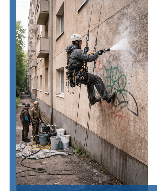 Удаление граффити с фасада в Братске без следов и повреждений