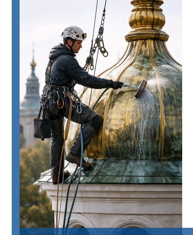 Профессиональная мойка куполов и шпилей высотными альпинистами в Братске