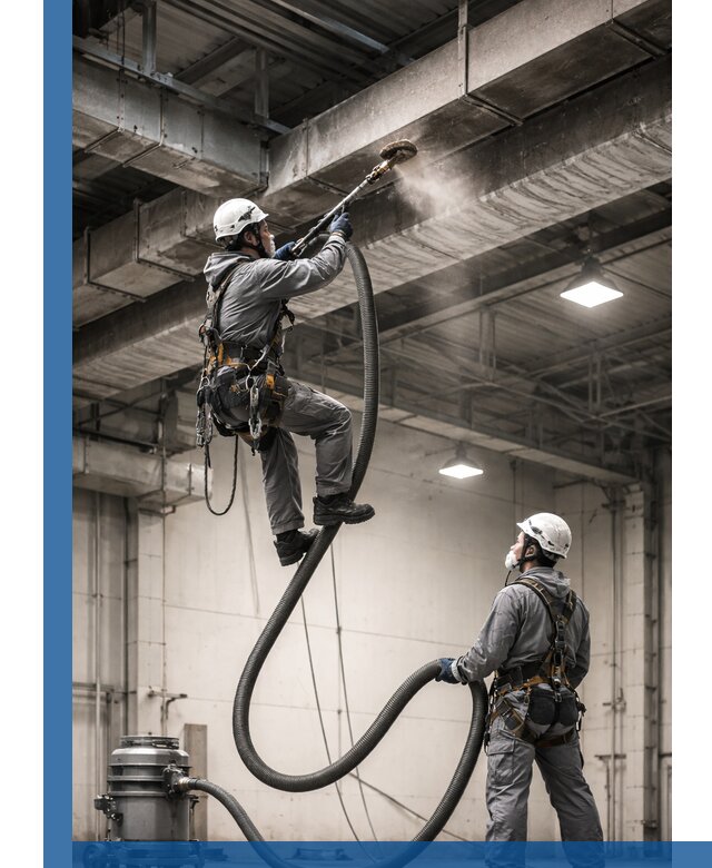 Обеспыливание потолочных конструкций в Братске промышленным альпинизмом
