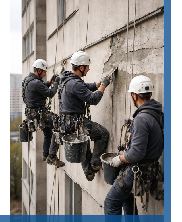 Ремонт бетонных элементов фасада в Братске от 2551 р. | ВЫСОТНИК-Брт