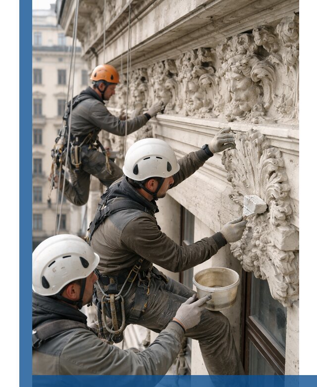 Реставрация фасадной лепнины с высотными работами в Братске