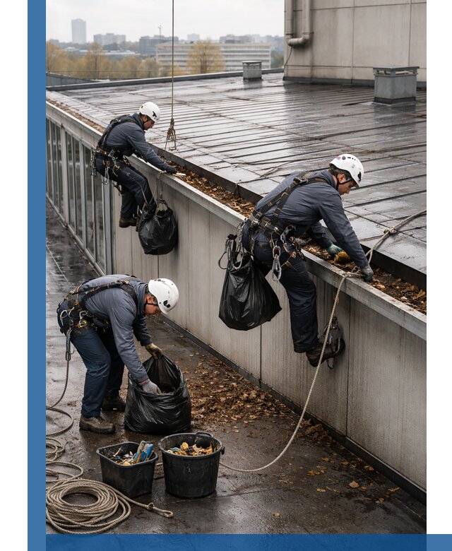 Очистка кровли по периметру в Братске силами промышленных альпинистов