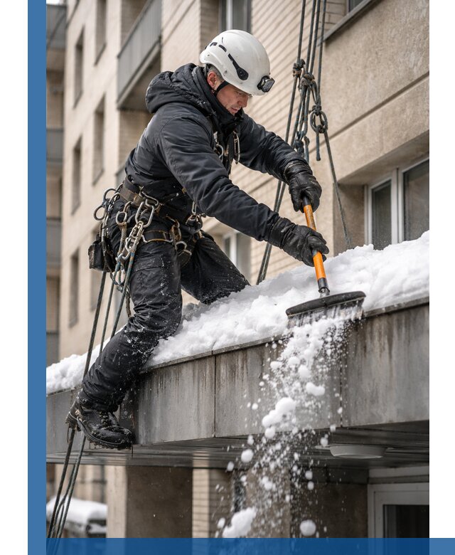 Очистка козырьков от снега в Братске круглогодично безопасно