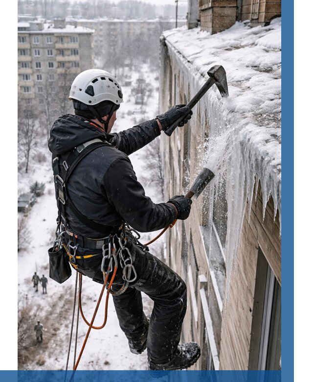 Сбивание сосулек с крыши в Братске по цене от 4592 р. | ВЫСОТНИК-Брт