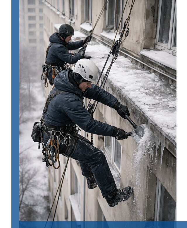 Удаление наледи и сосулек с карнизов в Братске профессионально