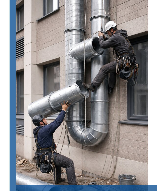 Монтаж фасадных воздуховодов в Братске с герметизацией и крепежом