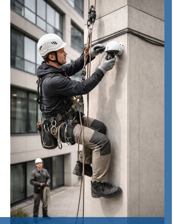 Монтаж камер видеонаблюдения на фасаде в Братске от 8673 р.-ВЫСОТНИК-Брт