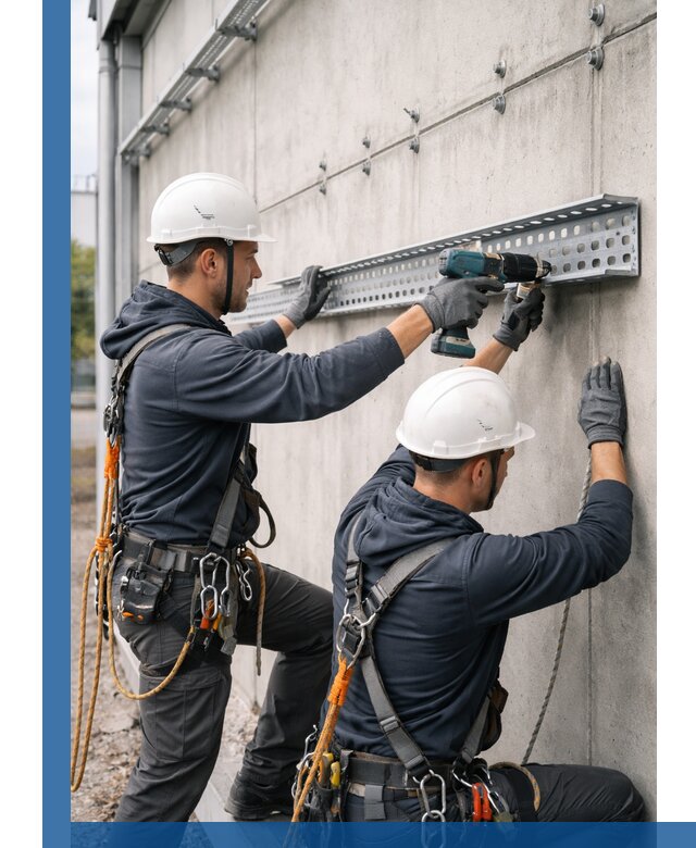 Монтаж кабельных лотков на фасаде зданий в Братске с гарантией