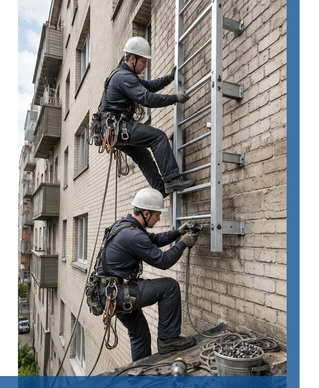 Монтаж пожарной лестницы в Братске от 25510 р заказать у ВЫСОТНИК-Брт