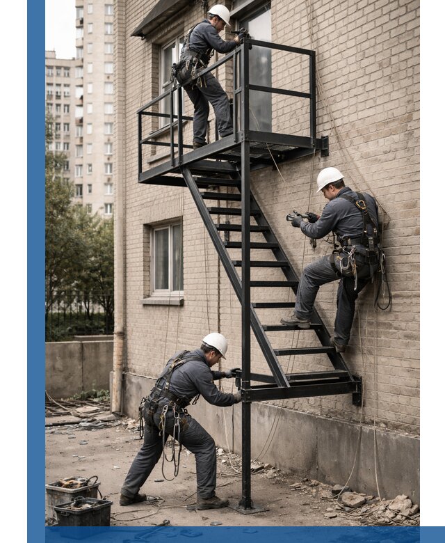 Монтаж пожарной лестницы в Братске, установка и крепление