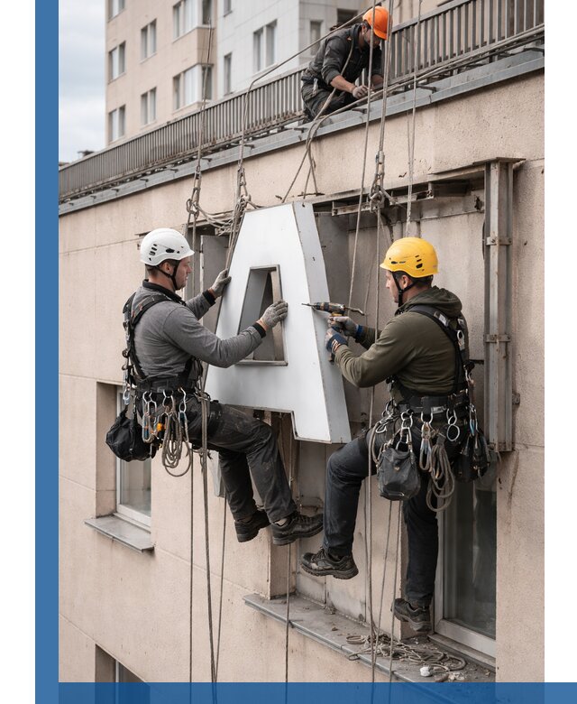 Ремонт и восстановление наружных вывесок на высоте в Братске