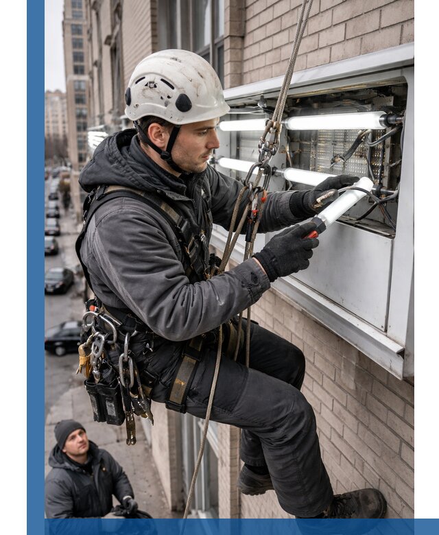 Профессиональная замена ламп в наружной вывеске в Братске