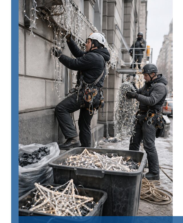 Демонтаж новогоднего оформления и гирлянд в Братске