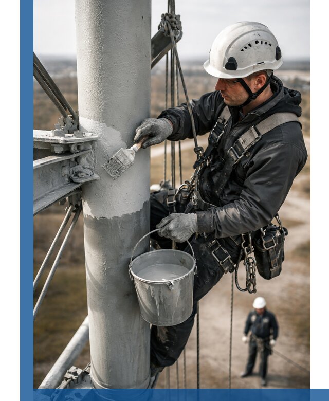 Покраска мачт связи в Братске промышленными альпинистами
