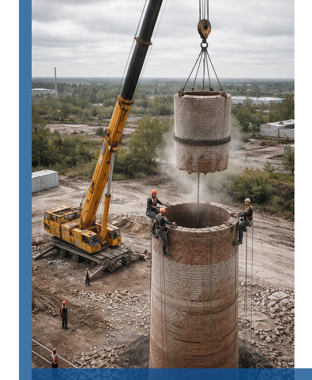 Демонтаж дымовой трубы в Братске с гарантиями безопасности