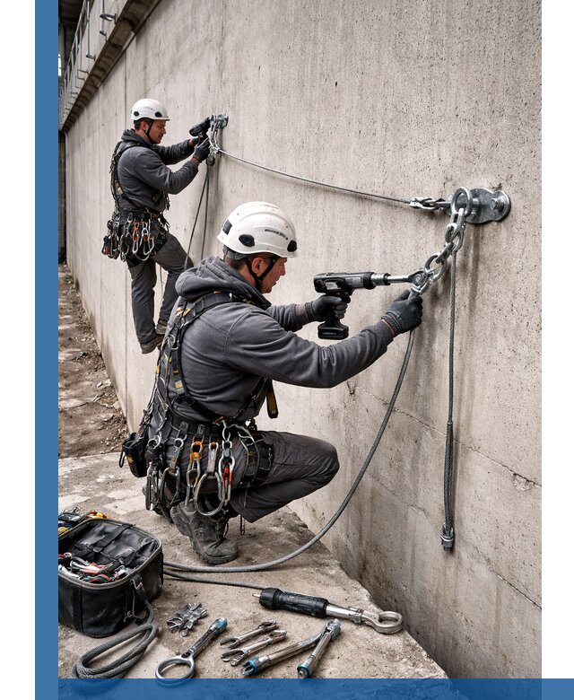 Монтаж анкерных линий высотной безопасности в Братске