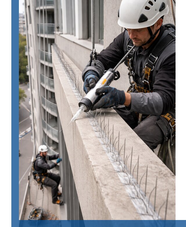 Установка шипов от птиц на фасадах и кровлях в Братске